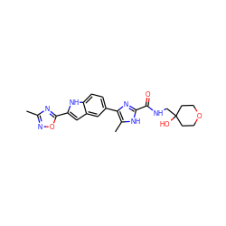 Cc1noc(-c2cc3cc(-c4nc(C(=O)NCC5(O)CCOCC5)[nH]c4C)ccc3[nH]2)n1 ZINC000115834449