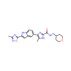 Cc1noc(-c2cc3cc(-c4nc(C(=O)NCC5CCOCC5)[nH]c4C)ccc3[nH]2)n1 ZINC000115832328