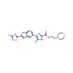 Cc1noc(-c2cc3cc(-c4nc(C(=O)NCCN5CCOCC5)[nH]c4C)ccc3[nH]2)n1 ZINC000115832804