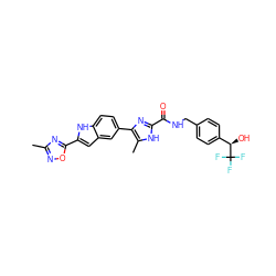 Cc1noc(-c2cc3cc(-c4nc(C(=O)NCc5ccc([C@@H](O)C(F)(F)F)cc5)[nH]c4C)ccc3[nH]2)n1 ZINC000115832983