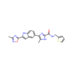 Cc1noc(-c2cc3cc(-c4nc(C(=O)NCc5cccs5)[nH]c4C)ccc3[nH]2)n1 ZINC000115834295