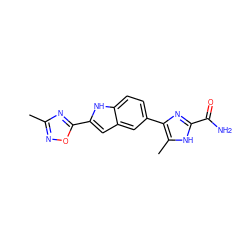 Cc1noc(-c2cc3cc(-c4nc(C(N)=O)[nH]c4C)ccc3[nH]2)n1 ZINC000115833514