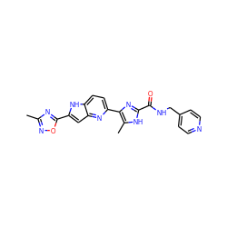 Cc1noc(-c2cc3nc(-c4nc(C(=O)NCc5ccncc5)[nH]c4C)ccc3[nH]2)n1 ZINC000115834821