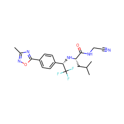 Cc1noc(-c2ccc([C@H](N[C@@H](CC(C)C)C(=O)NCC#N)C(F)(F)F)cc2)n1 ZINC000014971285