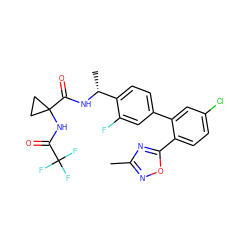 Cc1noc(-c2ccc(Cl)cc2-c2ccc([C@@H](C)NC(=O)C3(NC(=O)C(F)(F)F)CC3)c(F)c2)n1 ZINC000028822401