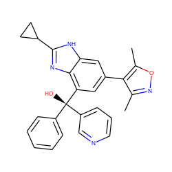 Cc1noc(C)c1-c1cc([C@@](O)(c2ccccc2)c2cccnc2)c2nc(C3CC3)[nH]c2c1 ZINC000219358576