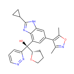 Cc1noc(C)c1-c1cc([C@@](O)(c2cccnn2)[C@@H]2CCCO2)c2nc(C3CC3)[nH]c2c1 ZINC000219392289