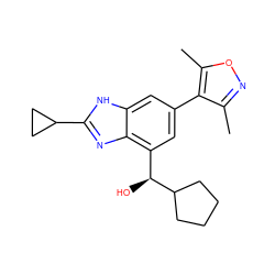 Cc1noc(C)c1-c1cc([C@H](O)C2CCCC2)c2nc(C3CC3)[nH]c2c1 ZINC000219268557