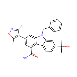 Cc1noc(C)c1-c1cc(C(N)=O)c2c3ccc(C(C)(C)O)cc3n(Cc3ccccc3)c2c1 ZINC000214547984