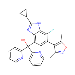 Cc1noc(C)c1-c1cc(C(O)(c2ccccn2)c2ccccn2)c2nc(C3CC3)[nH]c2c1F ZINC001772636450