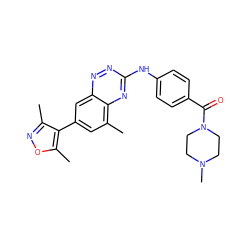 Cc1noc(C)c1-c1cc(C)c2nc(Nc3ccc(C(=O)N4CCN(C)CC4)cc3)nnc2c1 ZINC000096167715