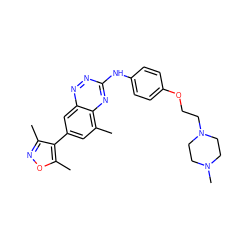 Cc1noc(C)c1-c1cc(C)c2nc(Nc3ccc(OCCN4CCN(C)CC4)cc3)nnc2c1 ZINC000096167716