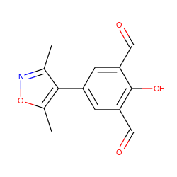 Cc1noc(C)c1-c1cc(C=O)c(O)c(C=O)c1 ZINC000169699575