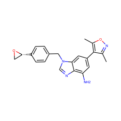 Cc1noc(C)c1-c1cc(N)c2ncn(Cc3ccc([C@@H]4CO4)cc3)c2c1 ZINC001772768866