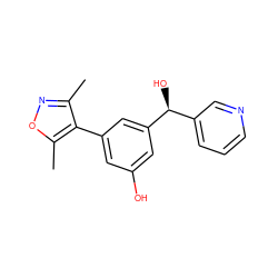 Cc1noc(C)c1-c1cc(O)cc([C@@H](O)c2cccnc2)c1 ZINC001848349801