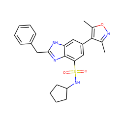 Cc1noc(C)c1-c1cc(S(=O)(=O)NC2CCCC2)c2nc(Cc3ccccc3)[nH]c2c1 ZINC000219517565