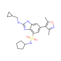 Cc1noc(C)c1-c1cc(S(=O)(=O)NC2CCCC2)c2nc(NCC3CC3)[nH]c2c1 ZINC000219530960