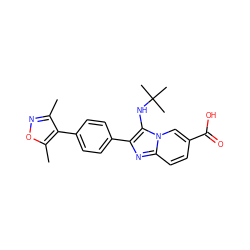 Cc1noc(C)c1-c1ccc(-c2nc3ccc(C(=O)O)cn3c2NC(C)(C)C)cc1 ZINC000299821925