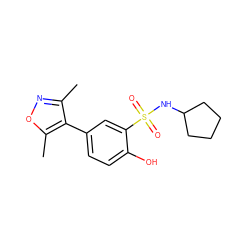 Cc1noc(C)c1-c1ccc(O)c(S(=O)(=O)NC2CCCC2)c1 ZINC000095578195