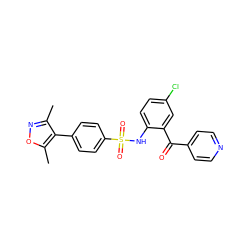 Cc1noc(C)c1-c1ccc(S(=O)(=O)Nc2ccc(Cl)cc2C(=O)c2ccncc2)cc1 ZINC000113624722