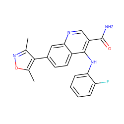 Cc1noc(C)c1-c1ccc2c(Nc3ccccc3F)c(C(N)=O)cnc2c1 ZINC000084596974