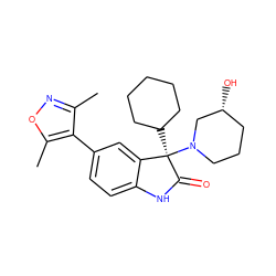 Cc1noc(C)c1-c1ccc2c(c1)[C@@](C1CCCCC1)(N1CCC[C@@H](O)C1)C(=O)N2 ZINC000219361409