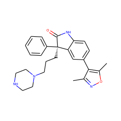 Cc1noc(C)c1-c1ccc2c(c1)[C@@](CCCN1CCNCC1)(c1ccccc1)C(=O)N2 ZINC000219446892