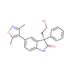 Cc1noc(C)c1-c1ccc2c(c1)[C@@](CCO)(c1ccccc1)C(=O)N2 ZINC000219446176