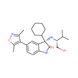 Cc1noc(C)c1-c1ccc2c(c1)[C@@](N[C@@H](CO)C(C)C)(C1CCCCC1)C(=O)N2 ZINC001772592194