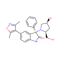 Cc1noc(C)c1-c1ccc2c(c1)[C@@](c1ccccc1)(N1C[C@@H](O)C[C@H]1CO)C(=O)N2 ZINC001772599162