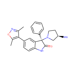 Cc1noc(C)c1-c1ccc2c(c1)[C@@](c1ccccc1)(N1CC[C@@H](N)C1)C(=O)N2 ZINC000219378714