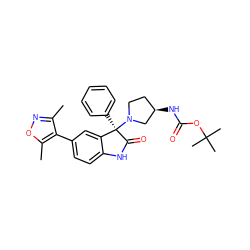 Cc1noc(C)c1-c1ccc2c(c1)[C@@](c1ccccc1)(N1CC[C@@H](NC(=O)OC(C)(C)C)C1)C(=O)N2 ZINC000219396090