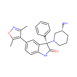 Cc1noc(C)c1-c1ccc2c(c1)[C@@](c1ccccc1)(N1CCC[C@@H](N)C1)C(=O)N2 ZINC000219396273