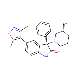 Cc1noc(C)c1-c1ccc2c(c1)[C@@](c1ccccc1)(N1CCC[C@@H](O)C1)C(=O)N2 ZINC000219270632