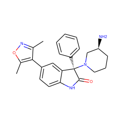 Cc1noc(C)c1-c1ccc2c(c1)[C@@](c1ccccc1)(N1CCC[C@H](N)C1)C(=O)N2 ZINC000219396441