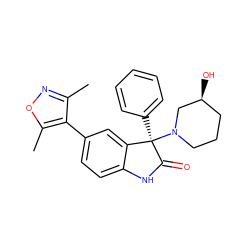 Cc1noc(C)c1-c1ccc2c(c1)[C@@](c1ccccc1)(N1CCC[C@H](O)C1)C(=O)N2 ZINC000219258952