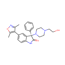 Cc1noc(C)c1-c1ccc2c(c1)[C@@](c1ccccc1)(N1CCN(CCO)CC1)C(=O)N2 ZINC000219412135