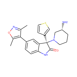 Cc1noc(C)c1-c1ccc2c(c1)[C@@](c1ccsc1)(N1CCC[C@@H](N)C1)C(=O)N2 ZINC001772608660