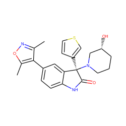 Cc1noc(C)c1-c1ccc2c(c1)[C@@](c1ccsc1)(N1CCC[C@@H](O)C1)C(=O)N2 ZINC001772593644