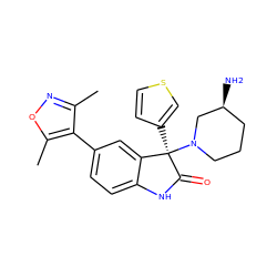 Cc1noc(C)c1-c1ccc2c(c1)[C@@](c1ccsc1)(N1CCC[C@H](N)C1)C(=O)N2 ZINC000218550035