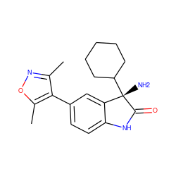 Cc1noc(C)c1-c1ccc2c(c1)[C@](N)(C1CCCCC1)C(=O)N2 ZINC000219377162