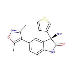 Cc1noc(C)c1-c1ccc2c(c1)[C@](N)(c1ccsc1)C(=O)N2 ZINC000219429504