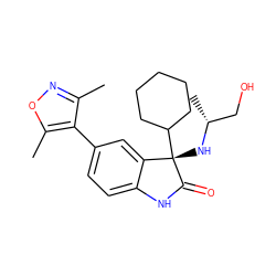 Cc1noc(C)c1-c1ccc2c(c1)[C@](N[C@H](C)CO)(C1CCCCC1)C(=O)N2 ZINC000219270928