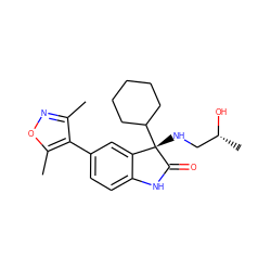 Cc1noc(C)c1-c1ccc2c(c1)[C@](NC[C@@H](C)O)(C1CCCCC1)C(=O)N2 ZINC000219270545