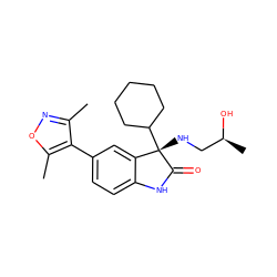 Cc1noc(C)c1-c1ccc2c(c1)[C@](NC[C@H](C)O)(C1CCCCC1)C(=O)N2 ZINC000219270730