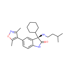 Cc1noc(C)c1-c1ccc2c(c1)[C@](NCCC(C)C)(C1CCCCC1)C(=O)N2 ZINC000219346239