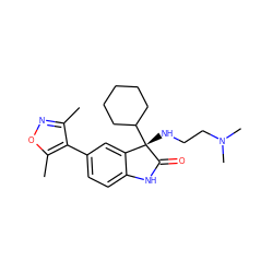 Cc1noc(C)c1-c1ccc2c(c1)[C@](NCCN(C)C)(C1CCCCC1)C(=O)N2 ZINC000219346964