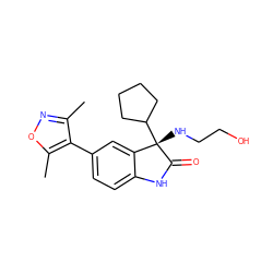 Cc1noc(C)c1-c1ccc2c(c1)[C@](NCCO)(C1CCCC1)C(=O)N2 ZINC000219376983