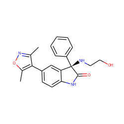 Cc1noc(C)c1-c1ccc2c(c1)[C@](NCCO)(c1ccccc1)C(=O)N2 ZINC000219258380