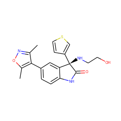 Cc1noc(C)c1-c1ccc2c(c1)[C@](NCCO)(c1ccsc1)C(=O)N2 ZINC000219462088